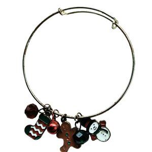 Christmas Charms Bangle Bracelet Stocking Gingerbread Snowman Beads